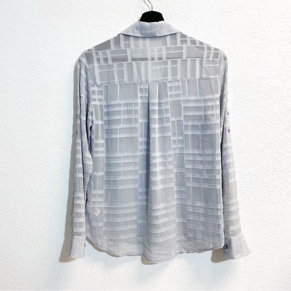 Express V neck Gray Semi Sheer Button Up Womans SM - Picture 4 of 7
